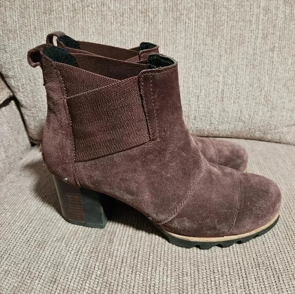 Sorel Women's Addington Chelsea Boots Sz 8.5 Redwood Waterproof Suede Block Heel - Picture 5 of 11